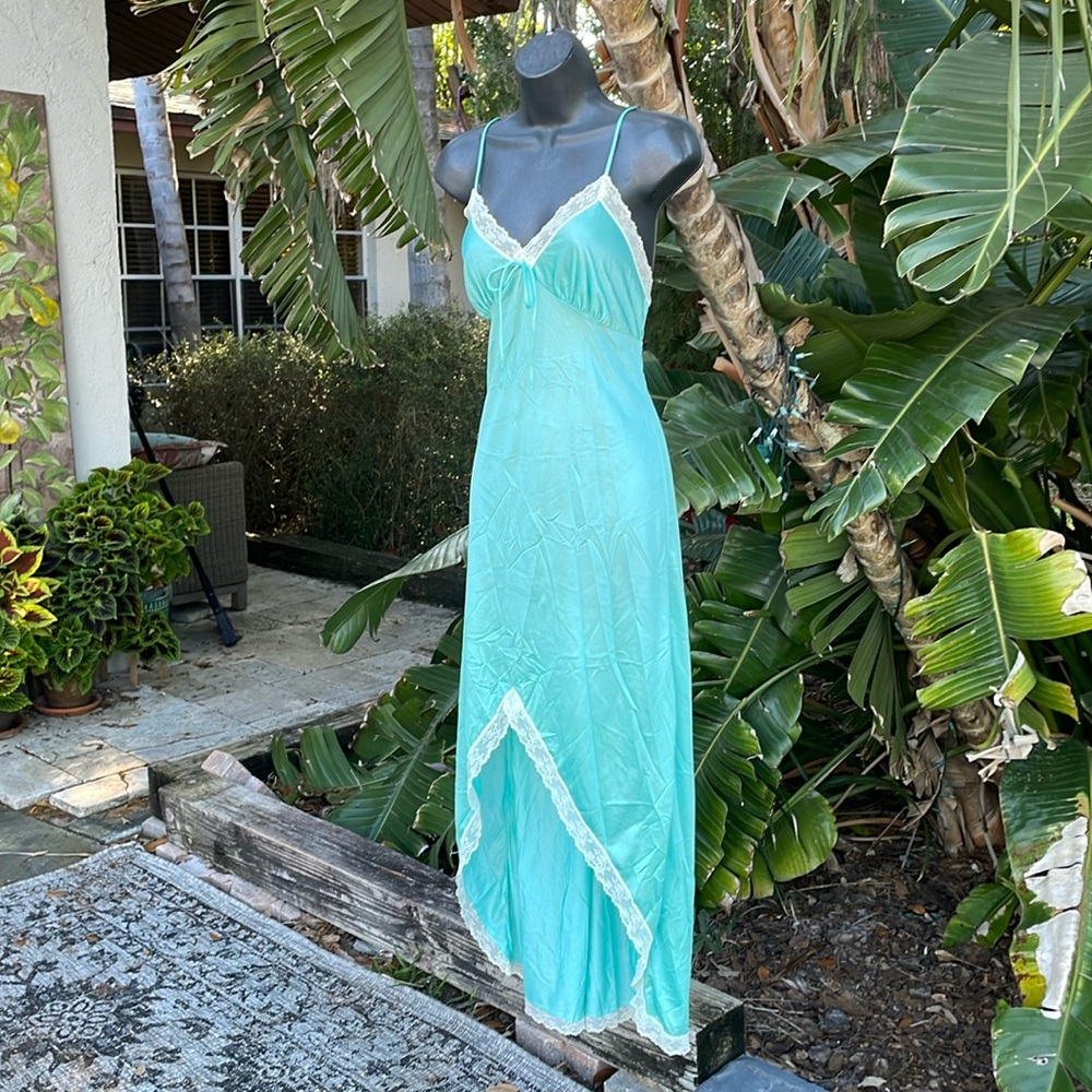 Vintage lace trim , high, low maxi slip dress or nightgown